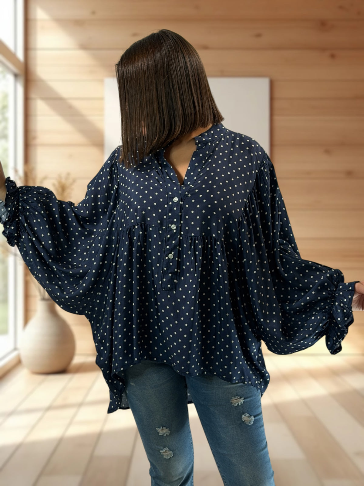 DONATA - BLOUSE MARINE AVEC SOIE JUSQU'A LA TAILLE 52/54