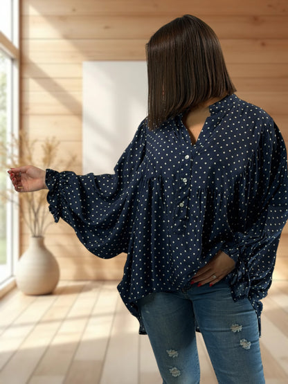 DONATA - BLOUSE MARINE AVEC SOIE JUSQU'A LA TAILLE 52/54
