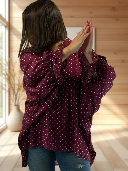 DONATA - BLOUSE BORDEAUX AVEC SOIE JUSQU'A LA TAILLE 52/54