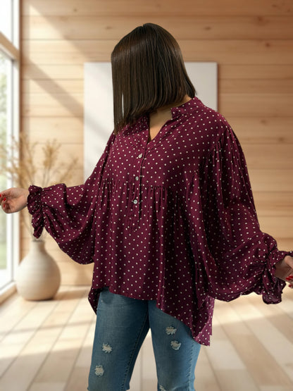 DONATA - BLOUSE BORDEAUX AVEC SOIE JUSQU'A LA TAILLE 52/54