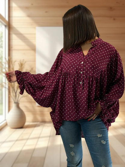 DONATA - BLOUSE BORDEAUX AVEC SOIE JUSQU'A LA TAILLE 52/54