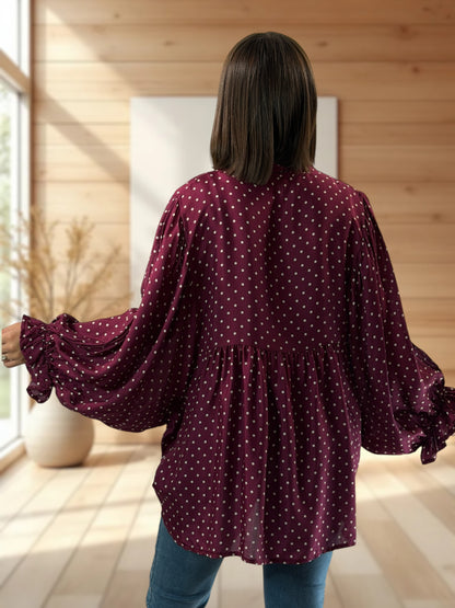 DONATA - BLOUSE BORDEAUX AVEC SOIE JUSQU'A LA TAILLE 52/54