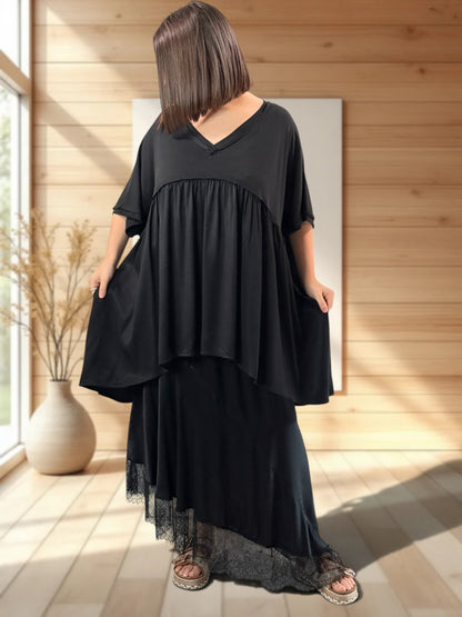STELLA  - TUNIQUE NOIRE OVERSIZE JUSQU'A LA TAILLE 56