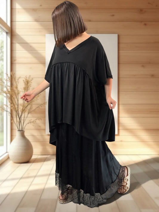 STELLA  - TUNIQUE NOIRE OVERSIZE JUSQU'A LA TAILLE 56