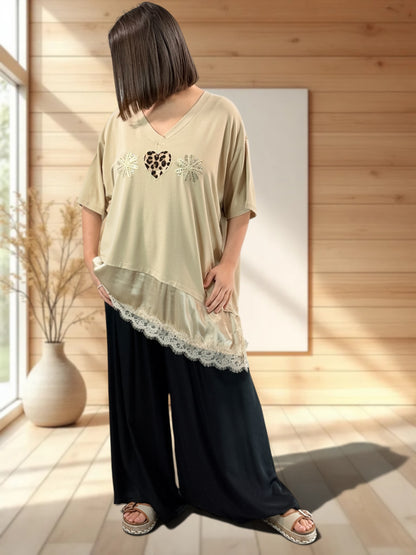 ANOUSHKA - TOP OVERSIZE BEIGE JUSQU'A LA TAILLE 52