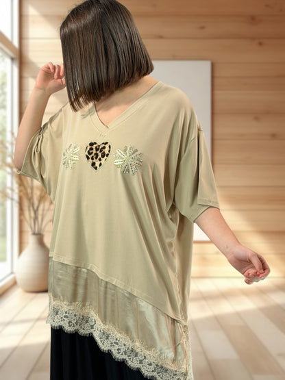 ANOUSHKA - TOP OVERSIZE BEIGE JUSQU'A LA TAILLE 52