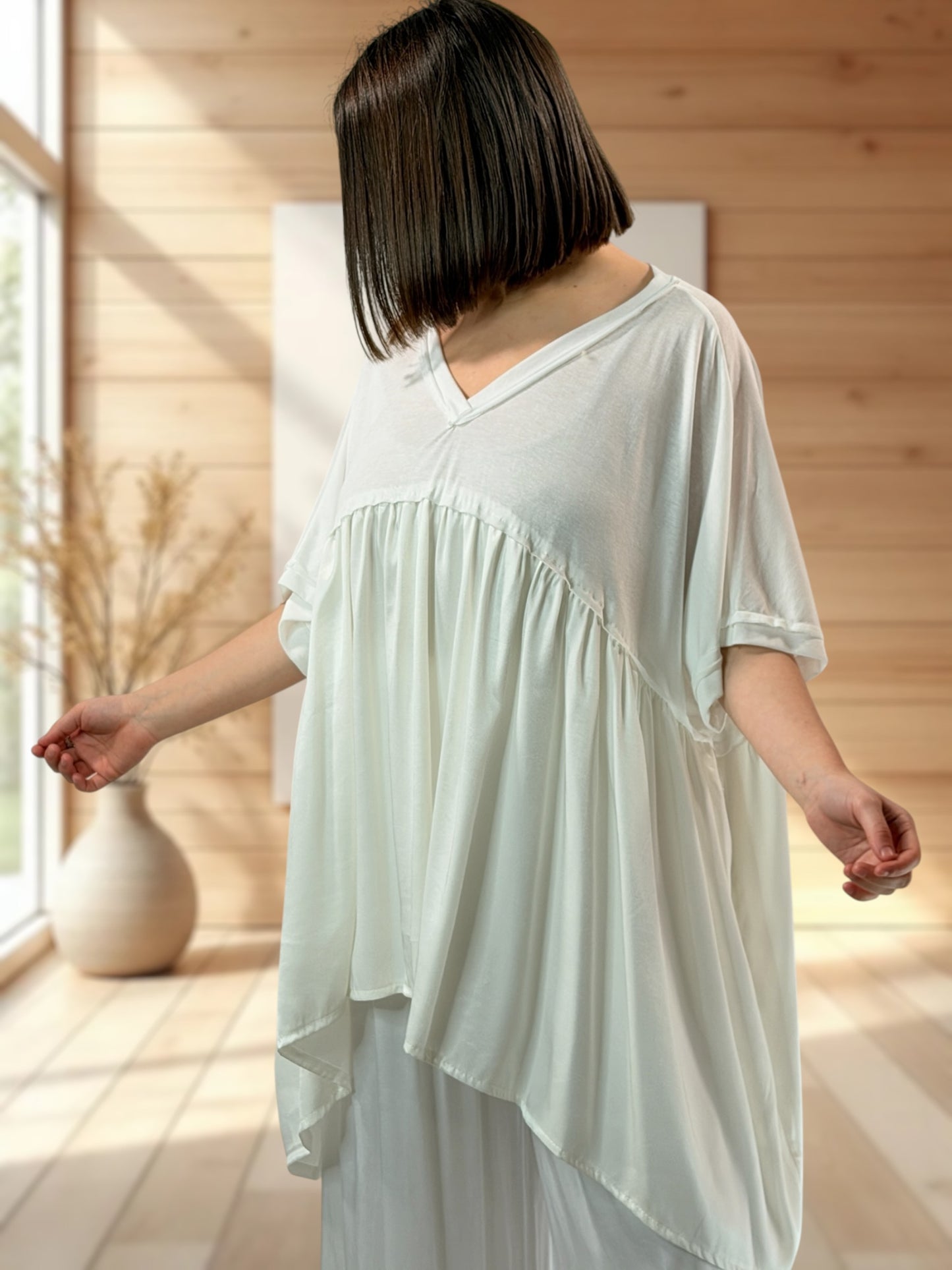 STELLA  - TUNIQUE BLANC CASSE OVERSIZE JUSQU'A LA TAILLE 56