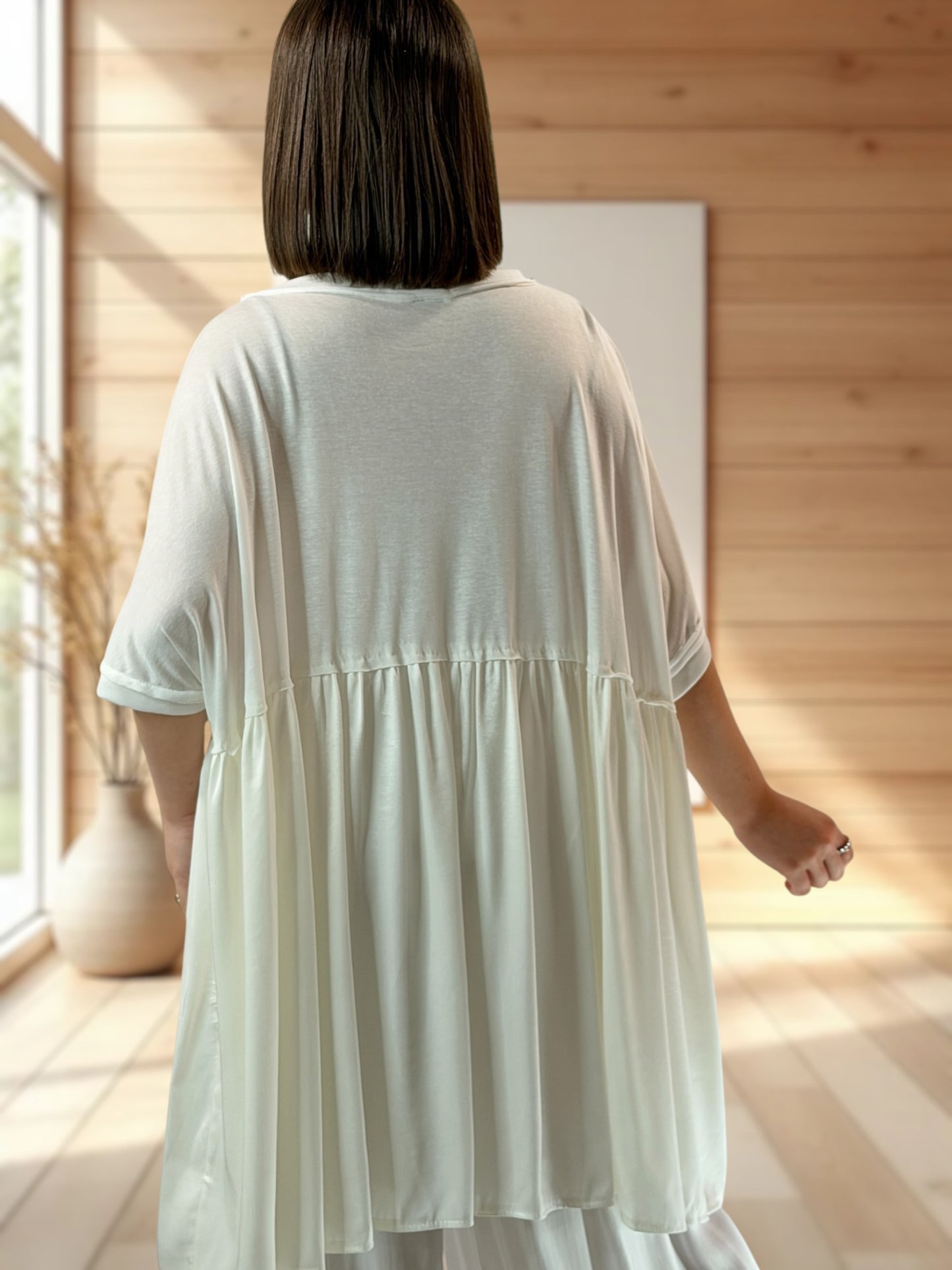 STELLA  - TUNIQUE BLANC CASSE OVERSIZE JUSQU'A LA TAILLE 56