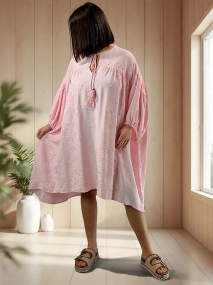 NATHY - ROBE ROSE BRODEE JUSQU'A LA TAILLE 56