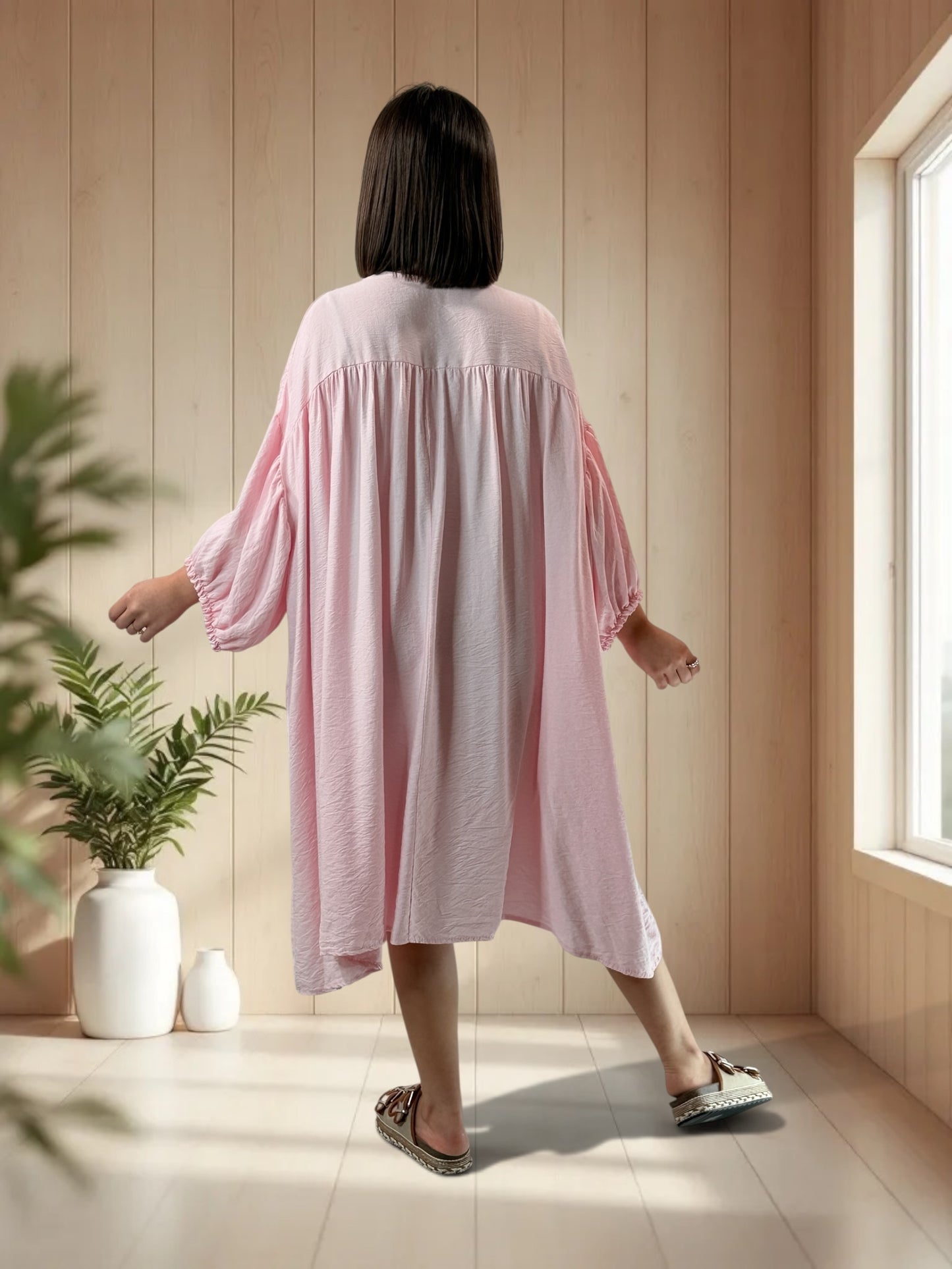 NATHY - ROBE ROSE BRODEE JUSQU'A LA TAILLE 56