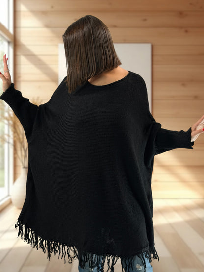 NUANCE - PULL OVERSIZE NOIR JUSQU'A LA TAILLE 56