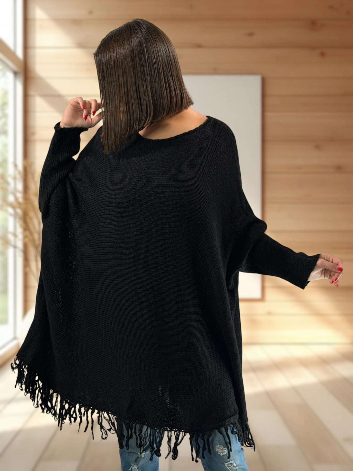 NUANCE - PULL OVERSIZE NOIR JUSQU'A LA TAILLE 56