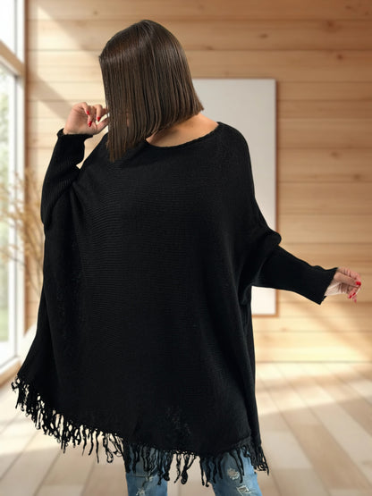 NUANCE - PULL OVERSIZE NOIR JUSQU'A LA TAILLE 56