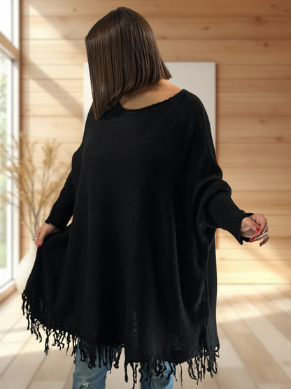 NUANCE - PULL OVERSIZE NOIR JUSQU'A LA TAILLE 56