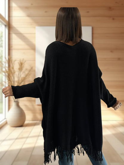 NUANCE - PULL OVERSIZE NOIR JUSQU'A LA TAILLE 56