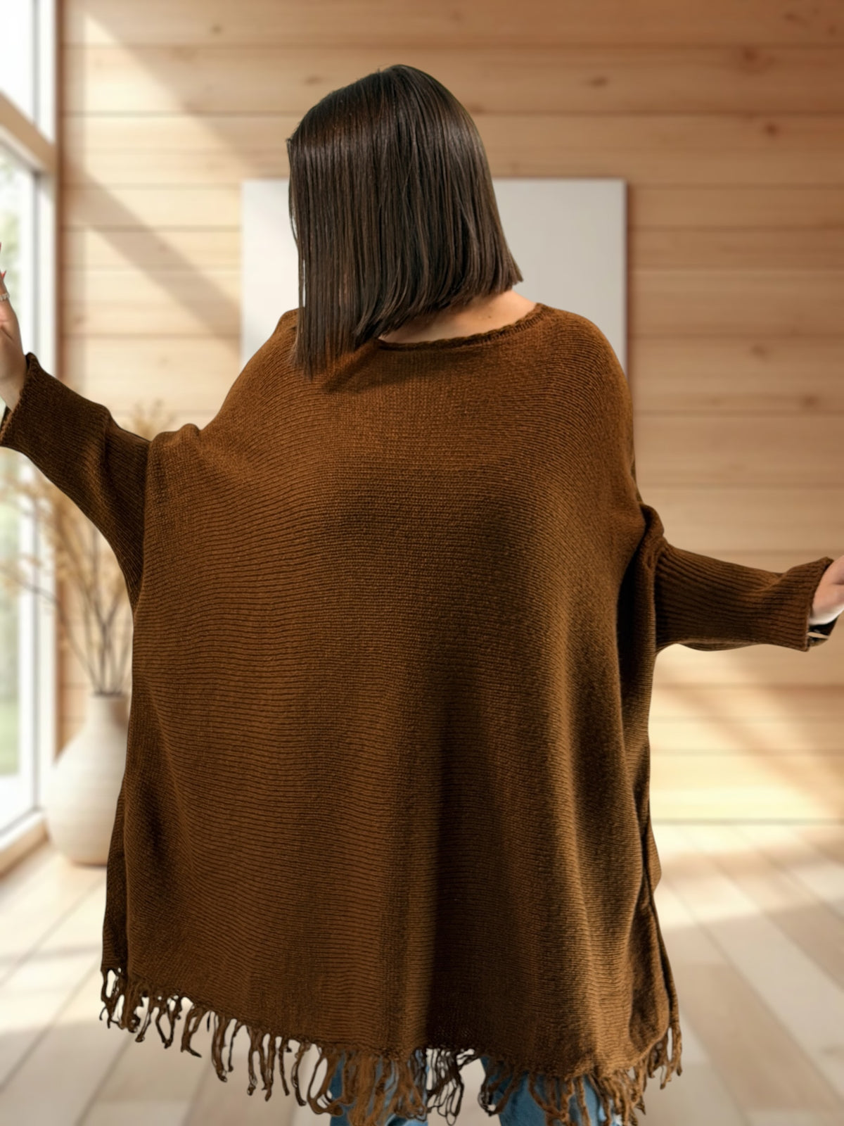 NUANCE - PULL OVERSIZE MARRON JUSQU'A LA TAILLE 56