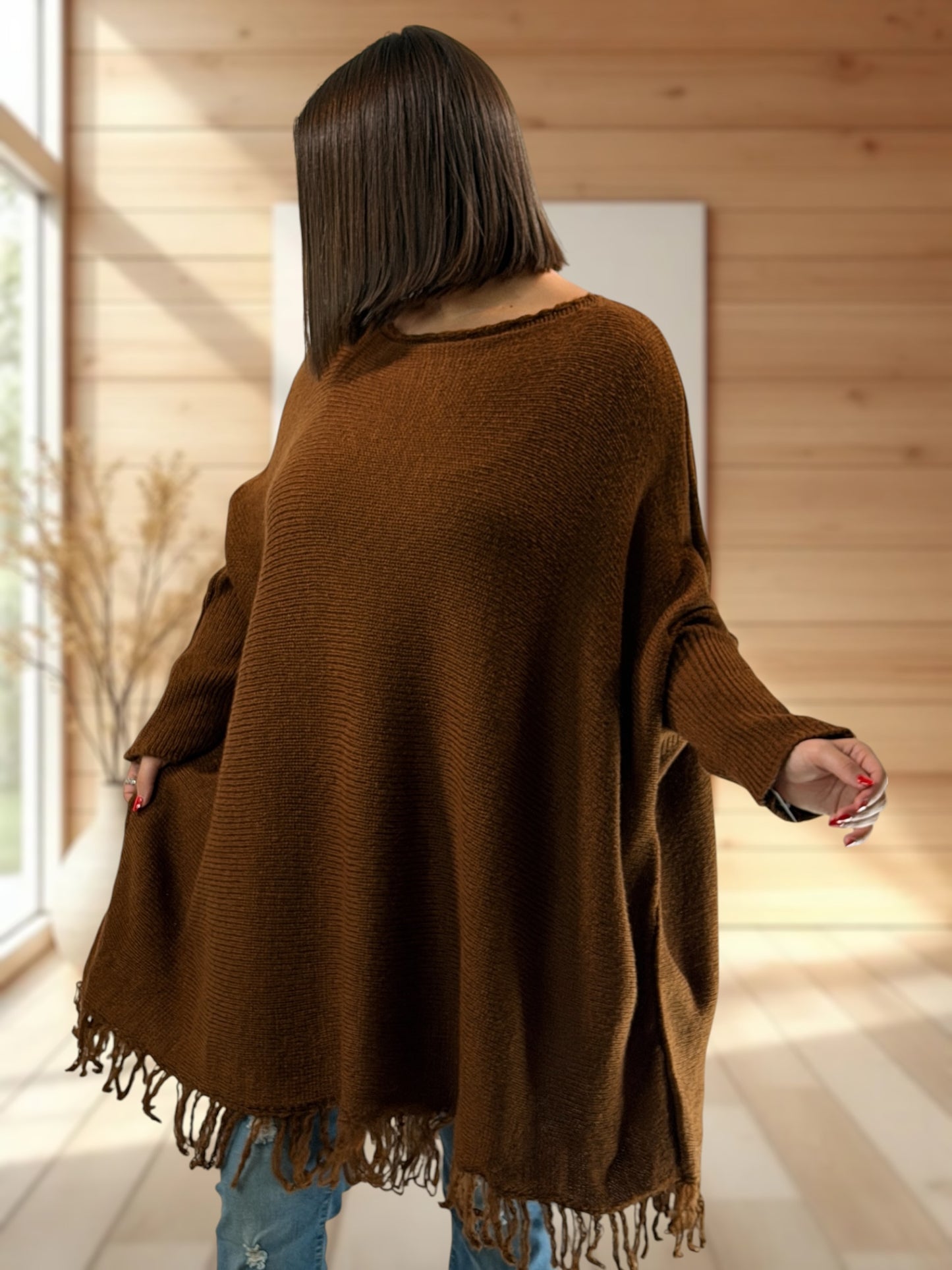 NUANCE - PULL OVERSIZE MARRON JUSQU'A LA TAILLE 56