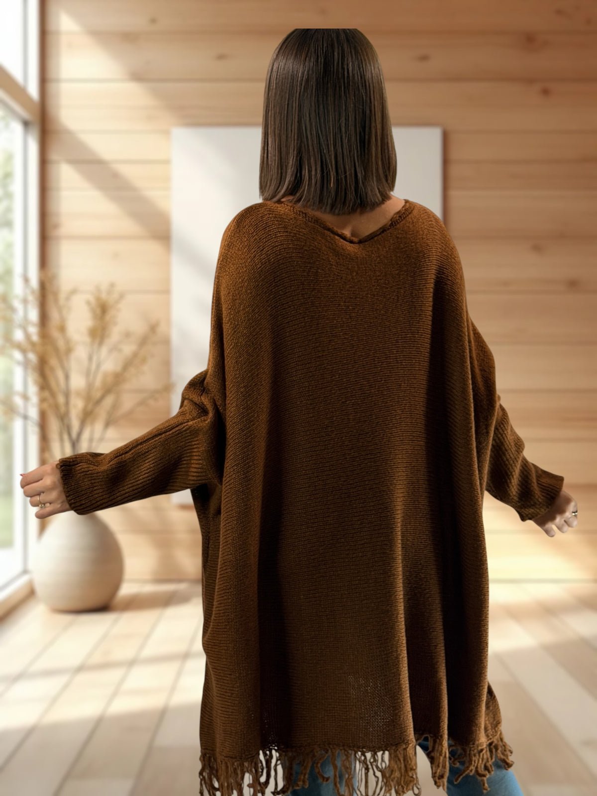 NUANCE - PULL OVERSIZE MARRON JUSQU'A LA TAILLE 56