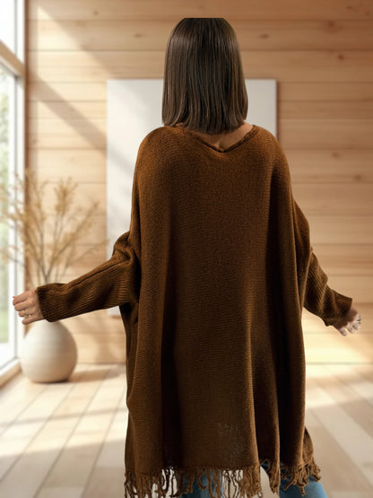 NUANCE - PULL OVERSIZE MARRON JUSQU'A LA TAILLE 56