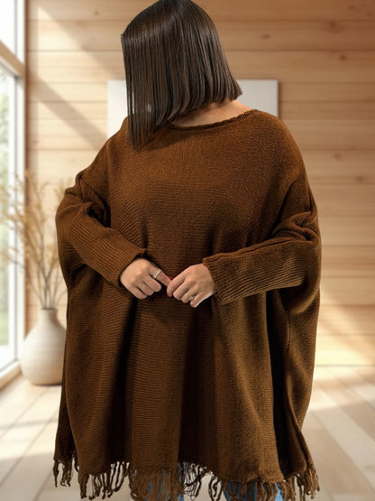 NUANCE - PULL OVERSIZE MARRON JUSQU'A LA TAILLE 56