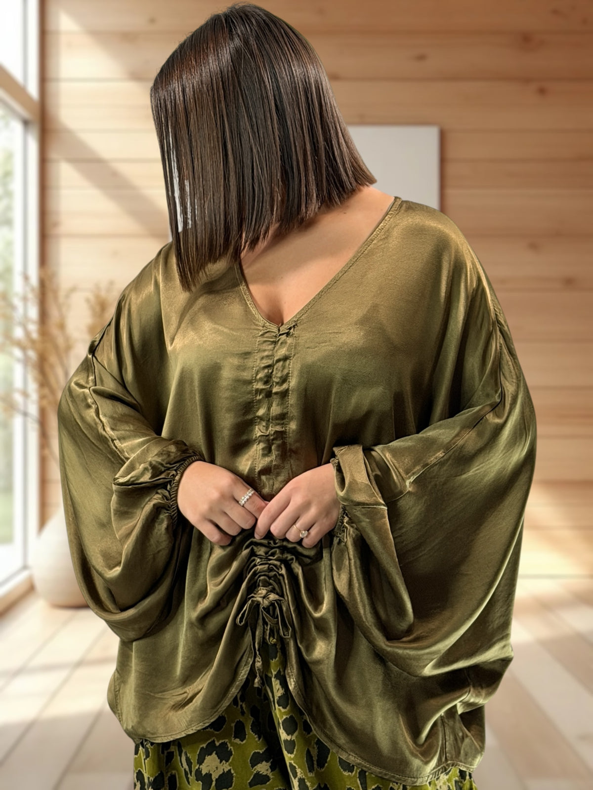AMBROSIA - BLOUSE VERTE EFFET SOYEUSE JUSQU'A LA TAILLE 56