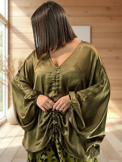 AMBROSIA - BLOUSE VERTE EFFET SOYEUSE JUSQU'A LA TAILLE 56