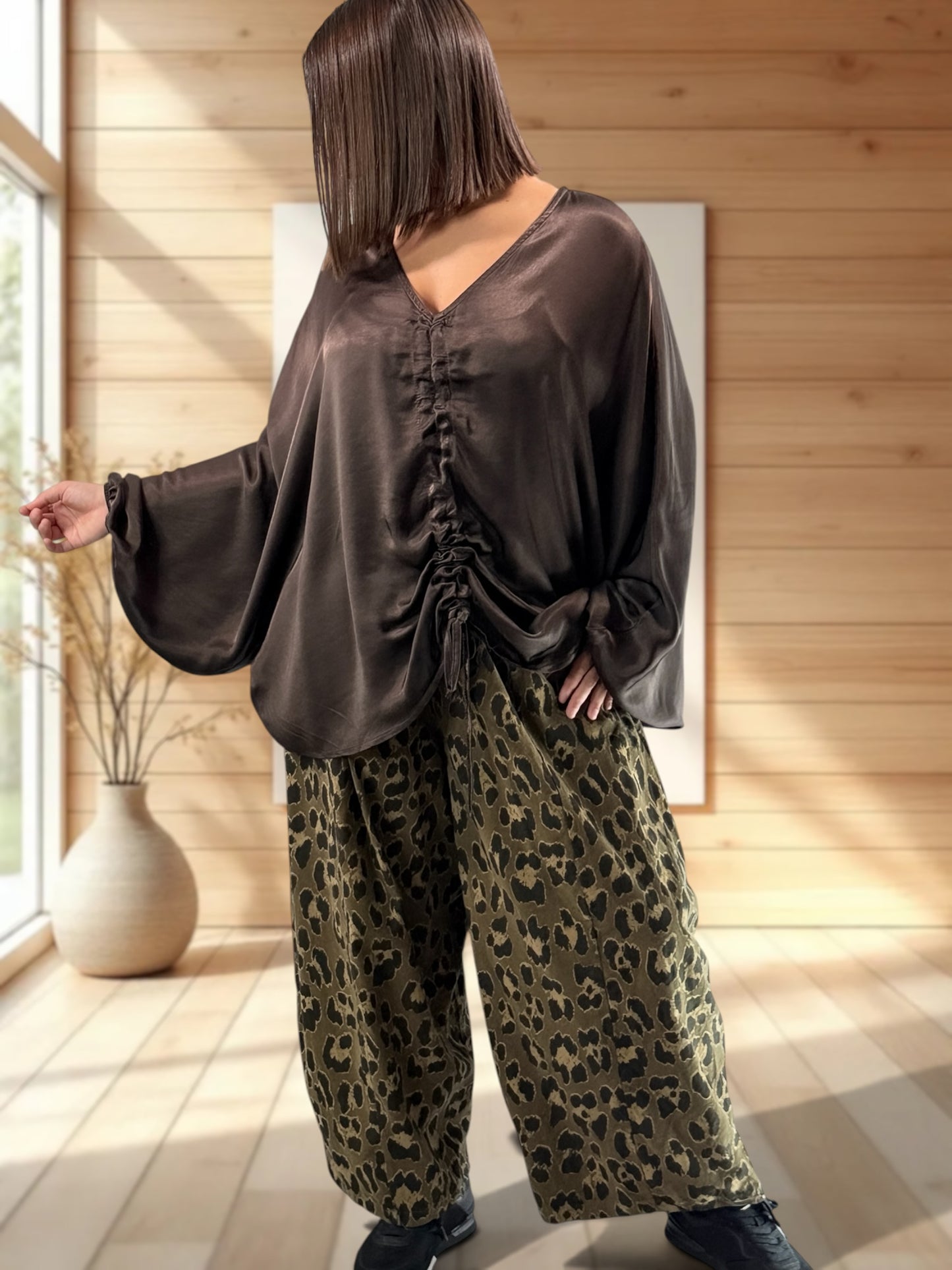 AMBROSIA - BLOUSE MARRON EFFET SOYEUSE JUSQU'A LA TAILLE 56