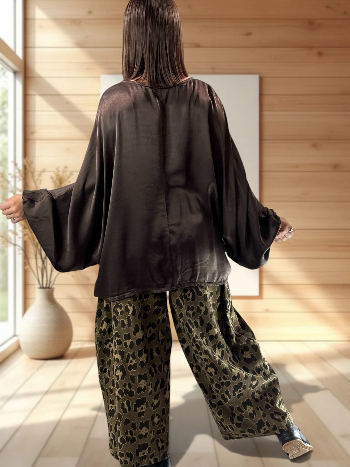 ZANZIBAR - PANTALON LEOPARD KAKI EN VELOURS MILLERAIE TAILLE 48 A 54
