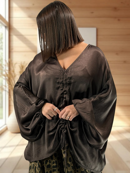 AMBROSIA - BLOUSE MARRON EFFET SOYEUSE JUSQU'A LA TAILLE 56