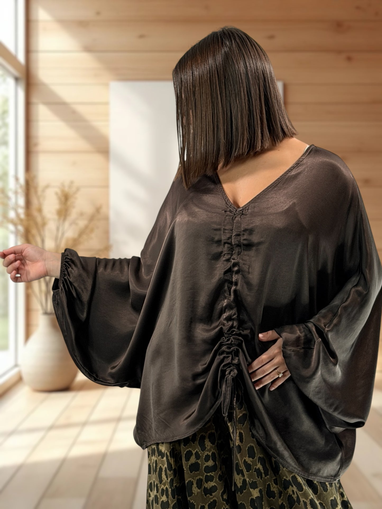 AMBROSIA - BLOUSE MARRON EFFET SOYEUSE JUSQU'A LA TAILLE 56