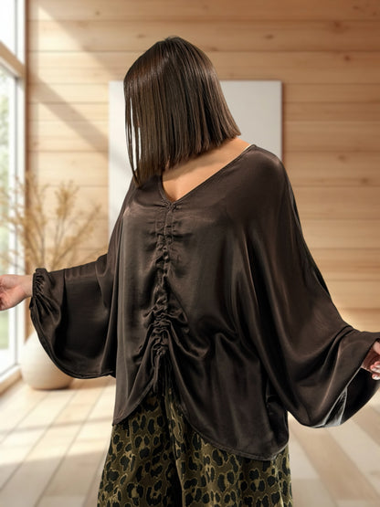 AMBROSIA - BLOUSE MARRON EFFET SOYEUSE JUSQU'A LA TAILLE 56