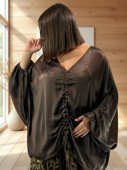 AMBROSIA - BLOUSE MARRON EFFET SOYEUSE JUSQU'A LA TAILLE 56