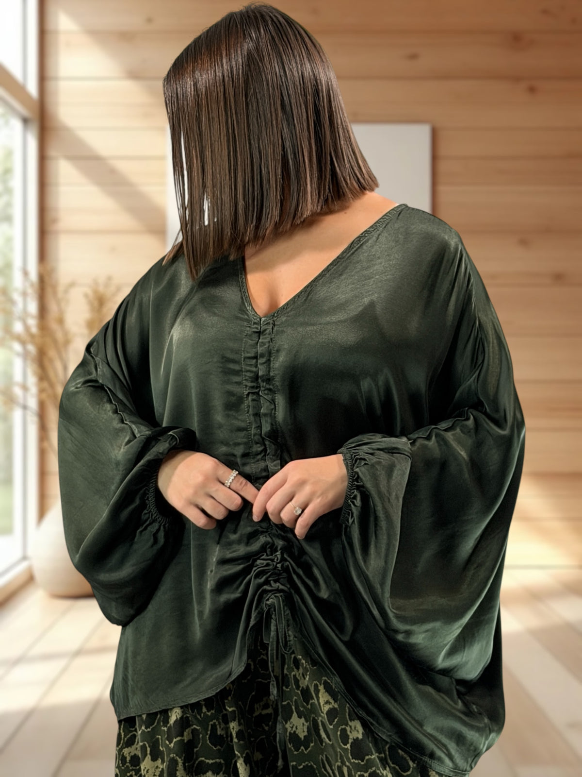 AMBROSIA - BLOUSE KAKI EFFET SOYEUSE JUSQU'A LA TAILLE 56