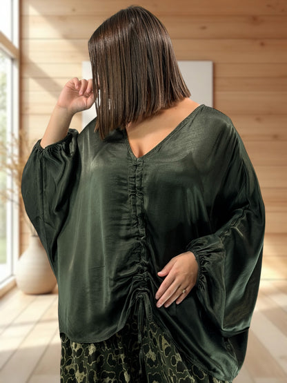 AMBROSIA - BLOUSE KAKI EFFET SOYEUSE JUSQU'A LA TAILLE 56