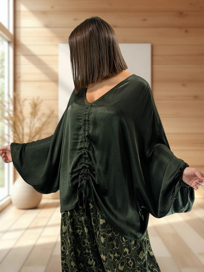 AMBROSIA - BLOUSE KAKI EFFET SOYEUSE JUSQU'A LA TAILLE 56