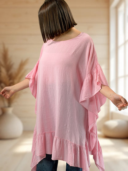 BERTILLA  - TUNIQUE OVERSIZE ROSE JUSQU'A LA TAILLE 58/60