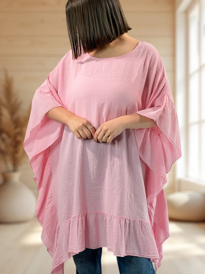 BERTILLA  - TUNIQUE OVERSIZE ROSE JUSQU'A LA TAILLE 58/60