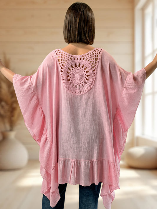 BERTILLA  - TUNIQUE OVERSIZE ROSE JUSQU'A LA TAILLE 58/60