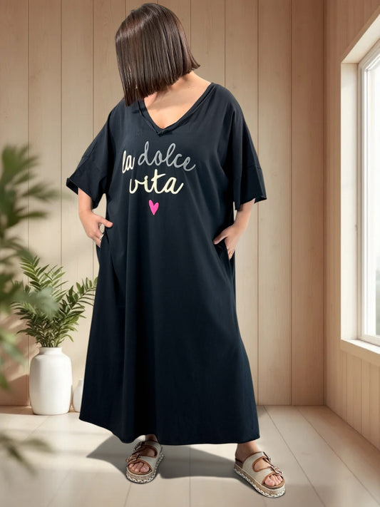DOLCE - ROBE NOIRE EN COTON JUSQU'A LA TAILLE 56