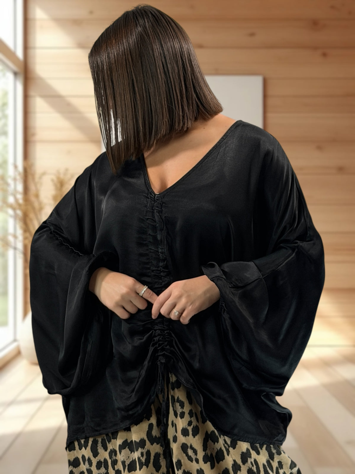 AMBROSIA - BLOUSE NOIRE EFFET SOYEUSE JUSQU'A LA TAILLE 56