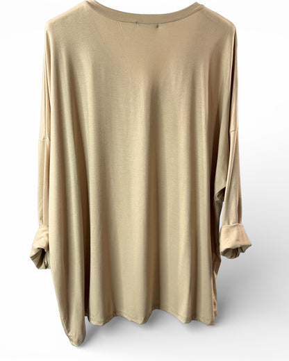 BASTIEN - T-SHIRT EN VISCOSE CAMEL MANCHES LONGUES JUSQU'A LA TAILLE 52/54