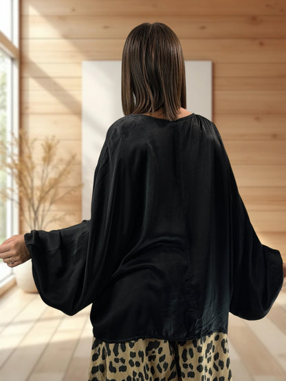 AMBROSIA - BLOUSE NOIRE EFFET SOYEUSE JUSQU'A LA TAILLE 56