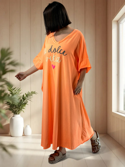 DOLCE - ROBE ORANGE EN COTON JUSQU'A LA TAILLE 56