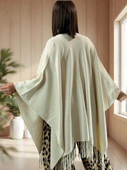 DONNA - CAPE PONCHO BLANC CASSE