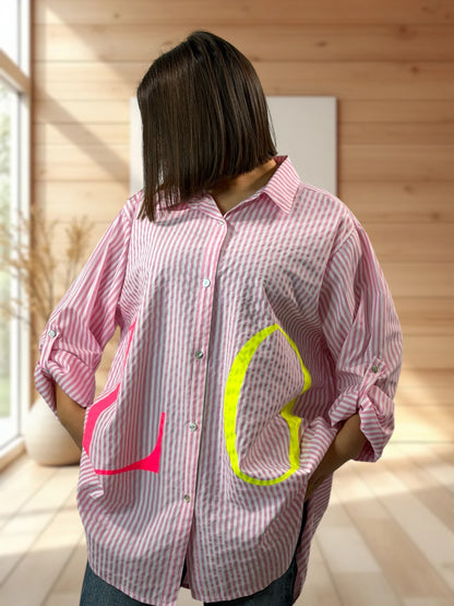 KAREN - CHEMISE OVERSIZE ROSE A RAYURE JUSQU'A LA TAILLE 54