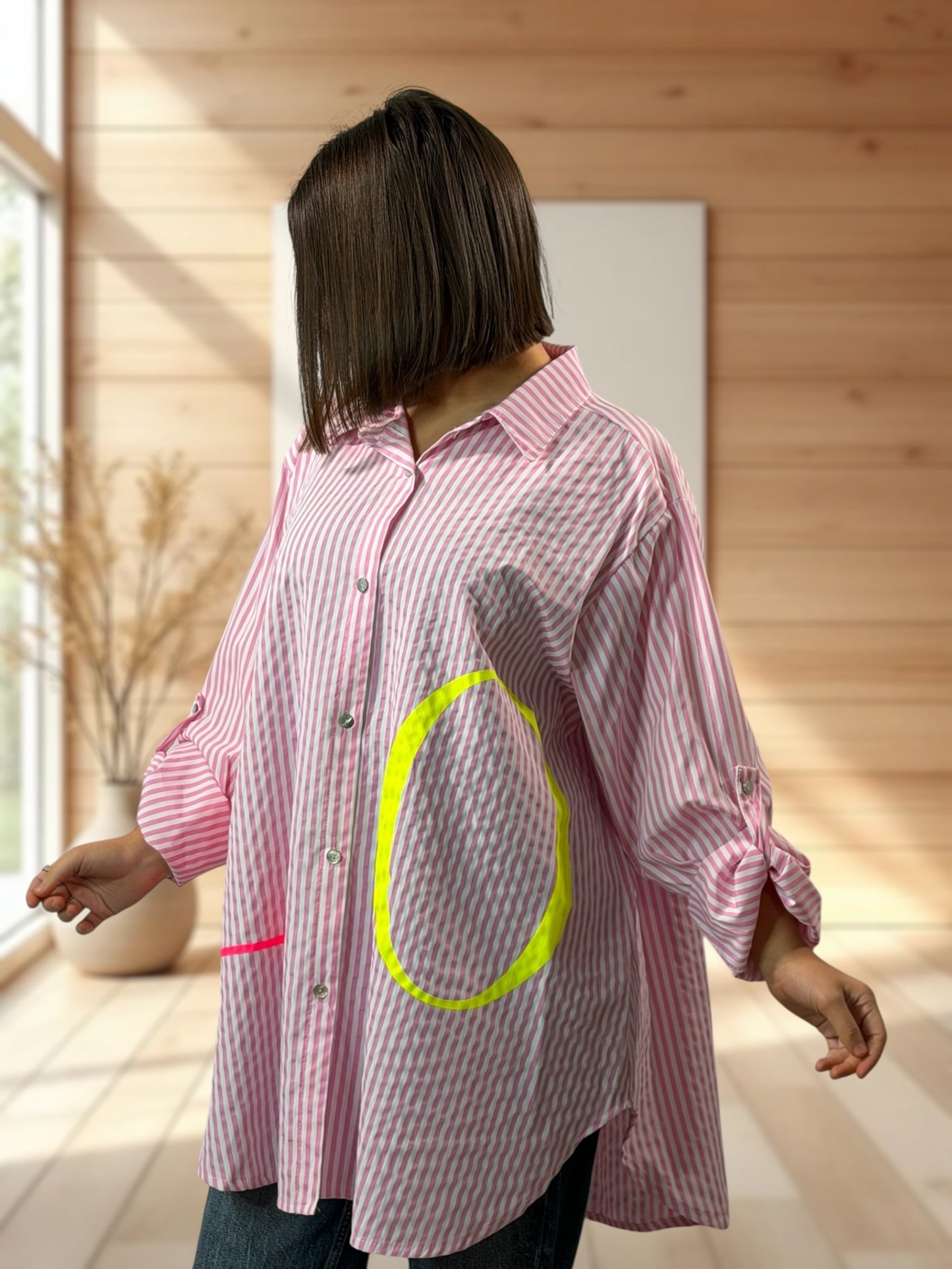 KAREN - CHEMISE OVERSIZE ROSE A RAYURE JUSQU'A LA TAILLE 54
