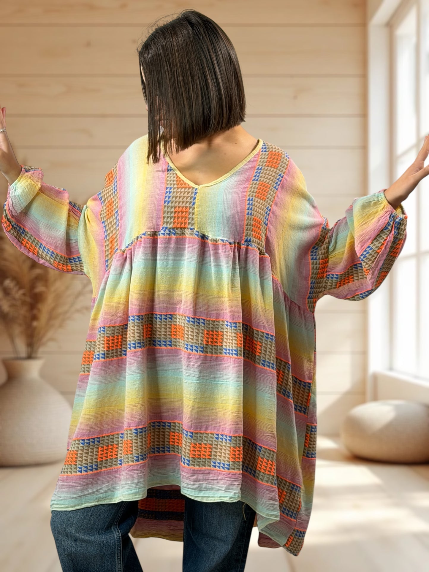 BIANCA  - TUNIQUE BOHEME OVERSIZE JUSQU'A LA TAILLE 56