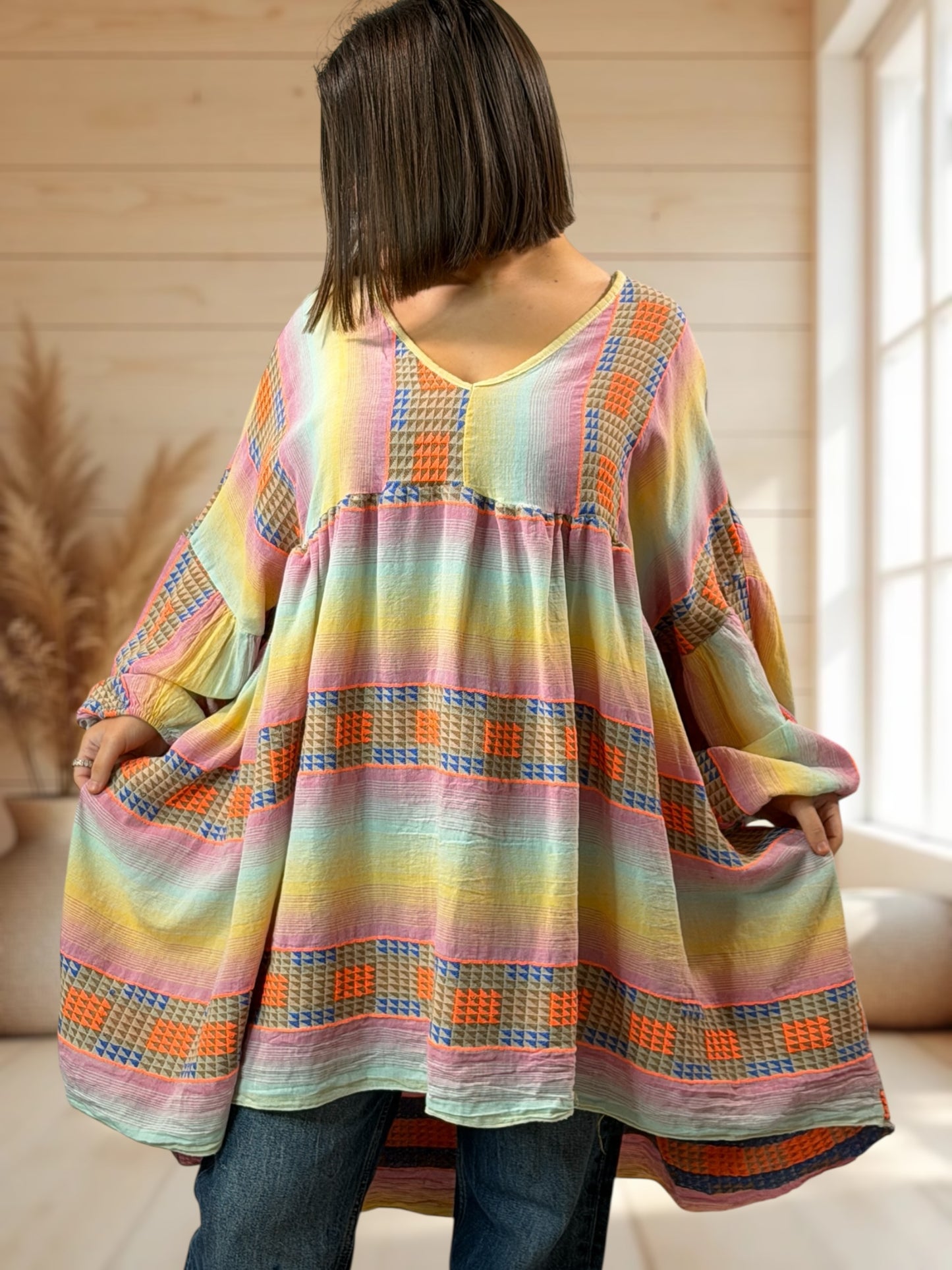 BIANCA  - TUNIQUE BOHEME OVERSIZE JUSQU'A LA TAILLE 56