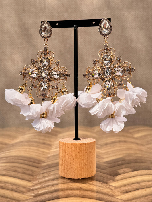 CAPRI - BOUCLES D'OREILLES BOHEME BLANCHE AVEC STRASS