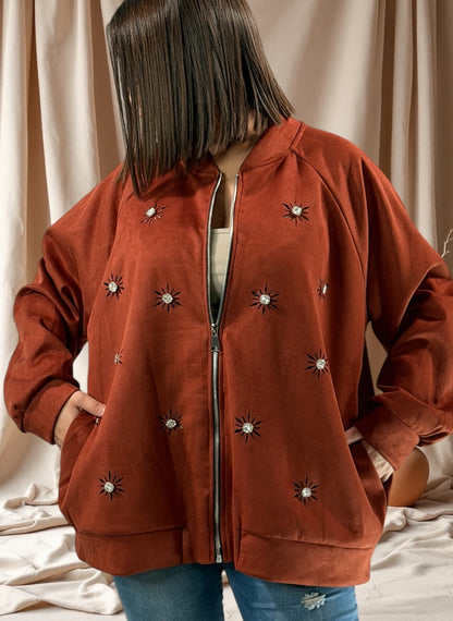 ANASTATIA - VESTE ROUILLE EFFET DAIM AVEC STRASS JUSQU'A LA TAILLE 52/54